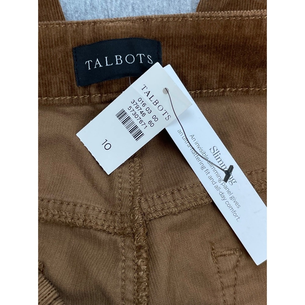 Talbots Pants Womens 10 Brown Cotton Blend Corduroy Straight Leg High-Waist NWT - Picture 3 of 9